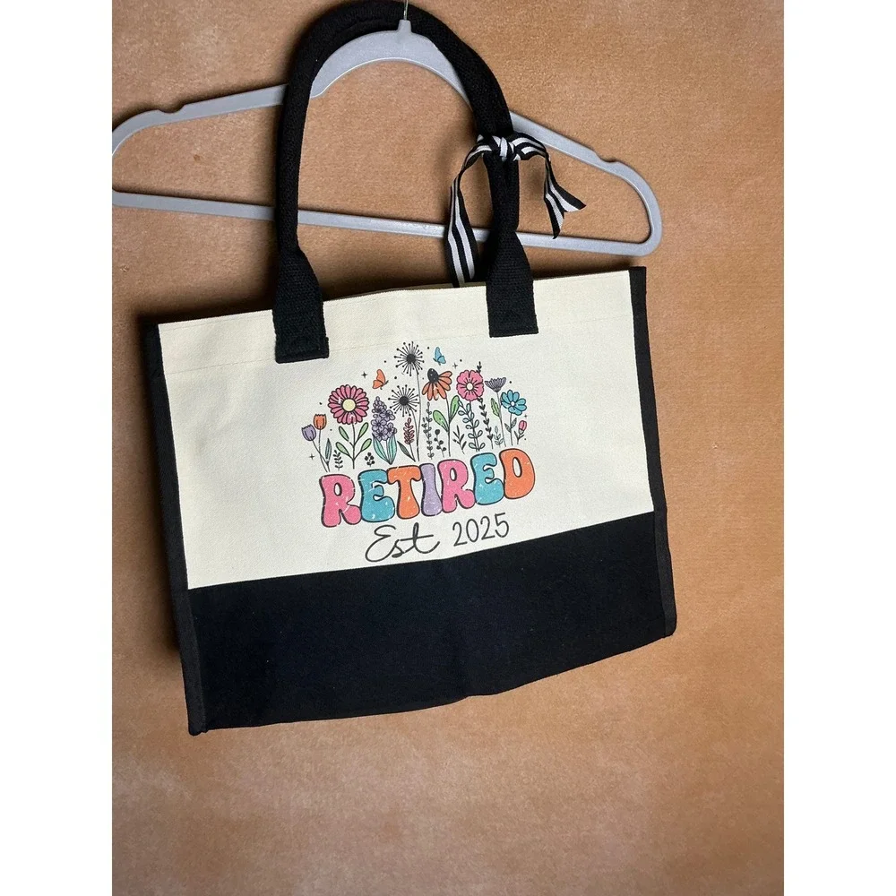 Retired Est‎ 2025 Tote Bag Boho Floral Garden Canvas Beach Bag Gift